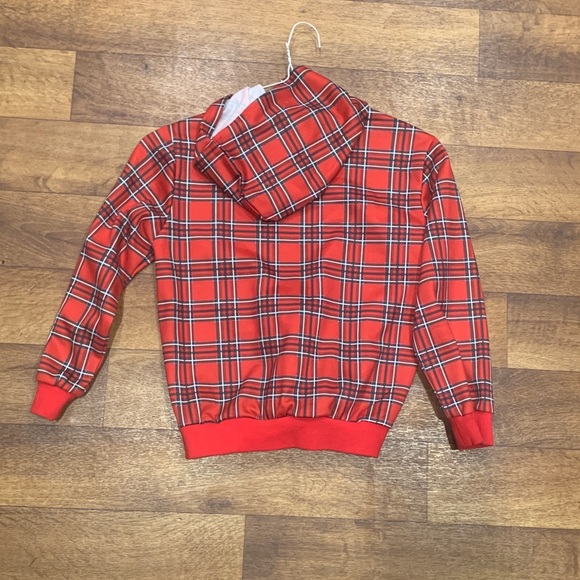 Red plaid hoodie for boys size 8 - Picture 2 of 2